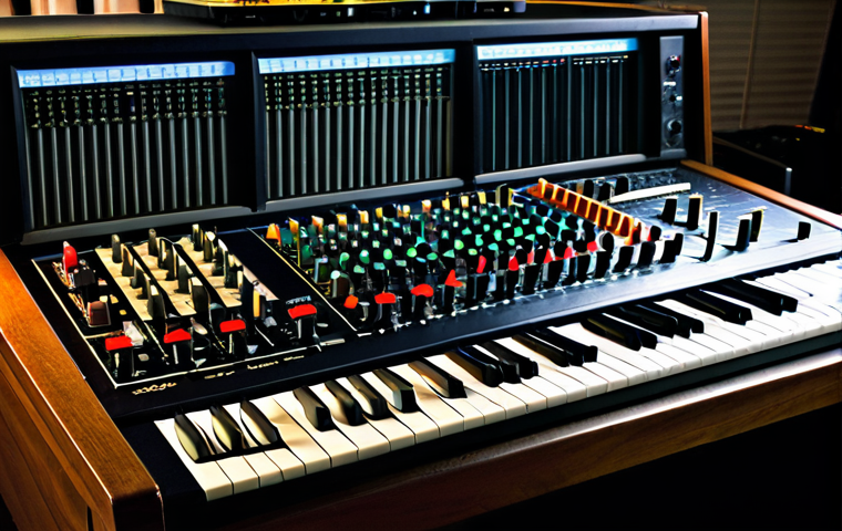 아날로그 레코딩 믹싱 - Analog Mixing Console**
"A vintage analog mixing console, illuminated by warm, inviting light in a ...