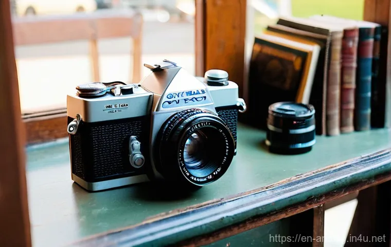 필름 카메라 사용법 - **"The Analog Treasure Hunt"**: A warmly lit, inviting antique shop or a bustling vintage camera sta...