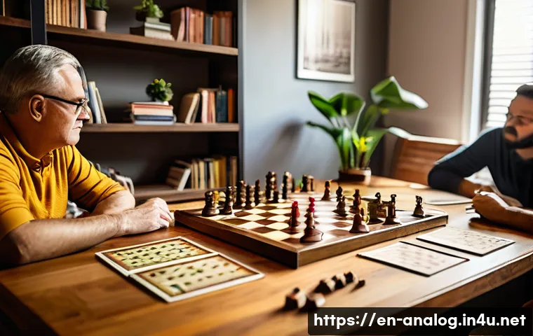 보드 게임 전략 - A detailed, dynamic scene of an intense strategic board game session featuring diverse adult players...