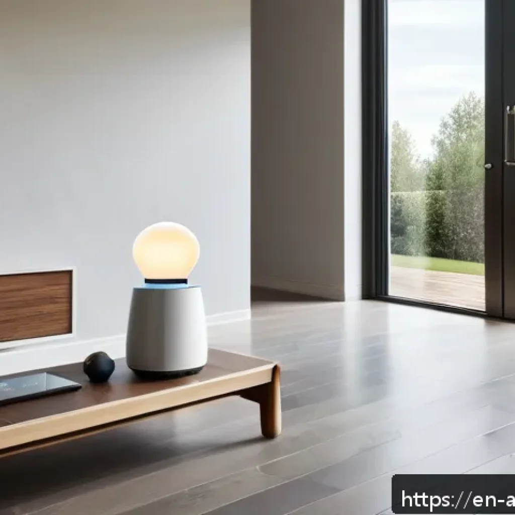 디지털과 아날로그의 융합 - A cozy modern living room featuring a smart thermostat with a large, elegant rotary knob made of bru...