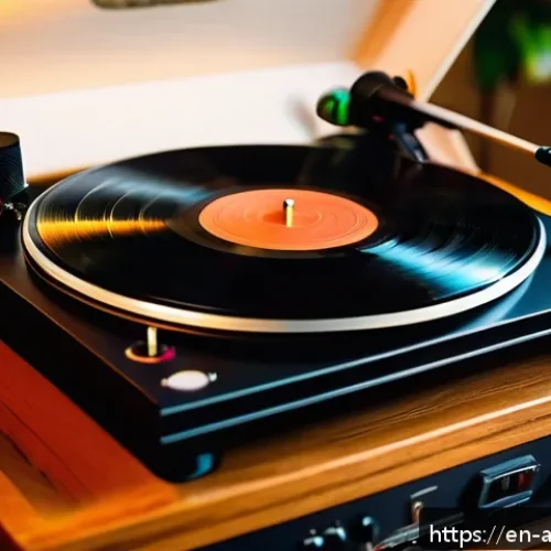 아날로그 오디오와 디지털 음질 차이 - A cozy vintage listening room scene featuring a high-quality analog turntable spinning a vinyl recor...